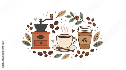 Coffee Cup and Coffee Beans.