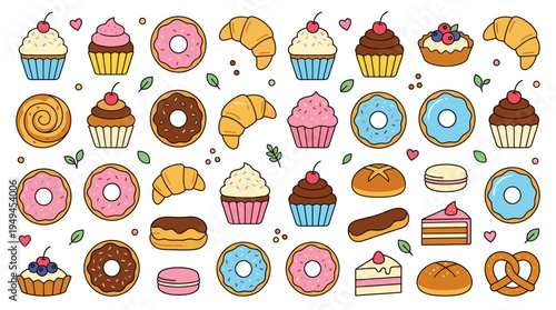 Colorful assorted sweet baked goods.