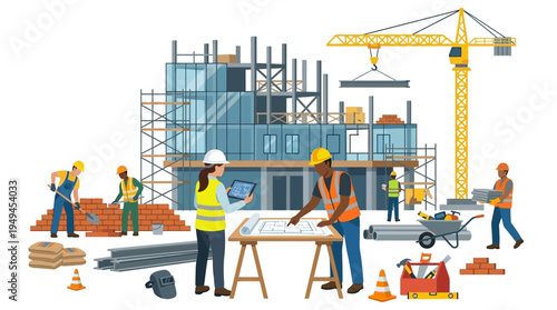 Construction Workers Building Site.