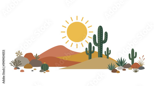 Desert Landscape with Cactus Plants.