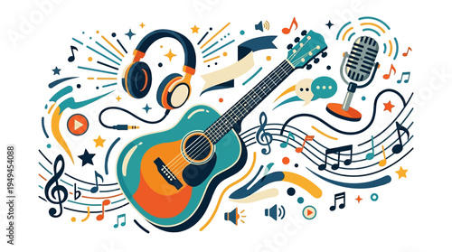 Guitar Music Headphones Microphone.