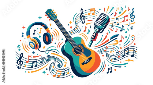 Guitar Music Headphones Microphone.