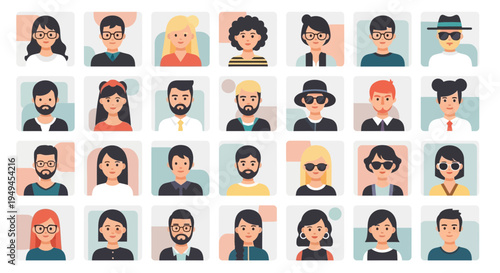 Diverse People Avatars Collection: Men and Women, Various Styles, Flat Design