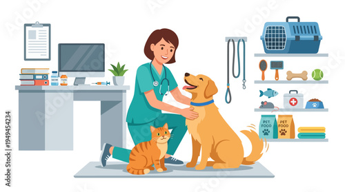 Veterinarian with dog and cat.