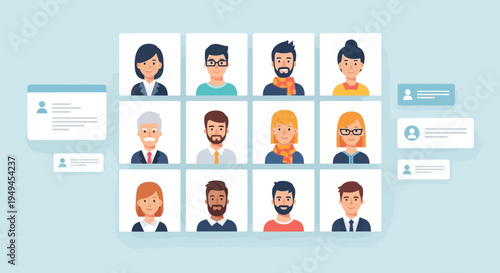 Diverse Team Video Conference Call Grid, Online Meeting Participants Avatars
