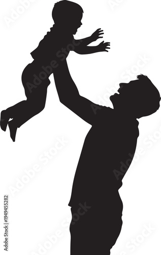 A man joyfully lifting a child into the air during playtime