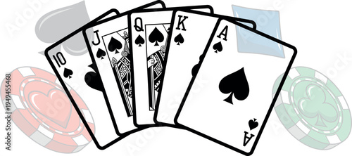 Royal Flush Poker Hand Illustration – The Highest Winning Combination in Card Games and Casino Entertainment