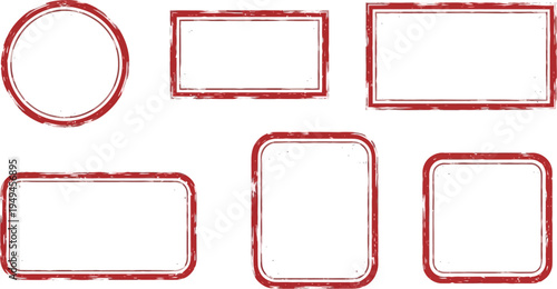 Blank grunge rubber stamp frames set, distressed rectangular and circular border templates.