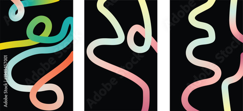 Vibrant colorful wavy lines on black background abstract art