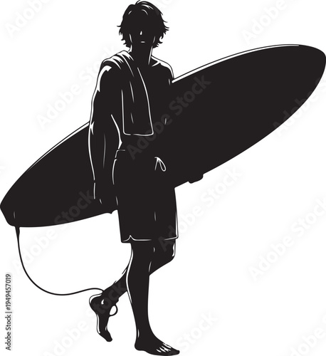 Silhouette of a surfer holding a surfboard and walking towards the ocean