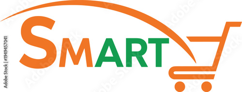 Smart shopping logo template with cart and stylized lettering for retail or e-commerce.