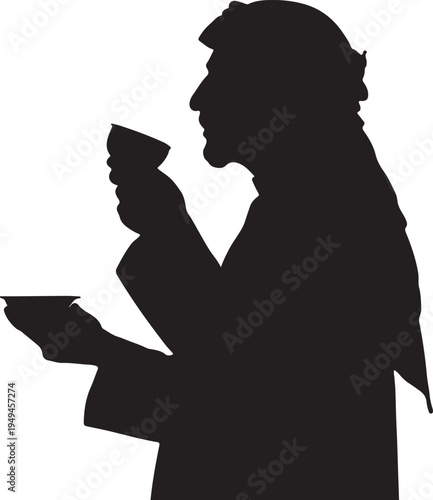 Silhouette of a person drinking and reading a book in relaxed attire