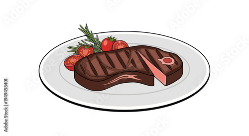 Grilled Steak on a Plate Cut.