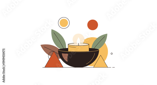 A bowl with a candle inside.
