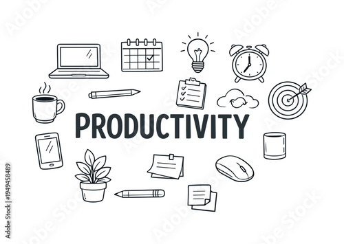 Modern remote work and professional efficiency concept focused on organizing tasks, managing time and achieving daily productivity goals in a digital workspace environment