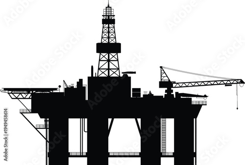 Offshore oil platform silhouette, industrial energy rig structure, petroleum extraction concept, engineering technology infrastructure background