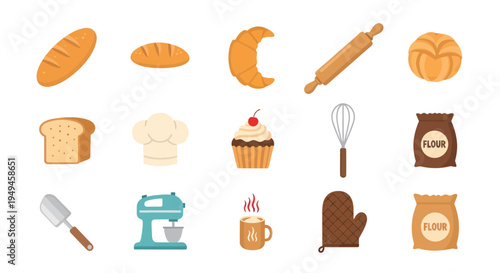Baking Ingredients and Tools Icons.