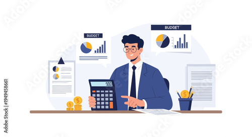 Businessman working with calculator office.