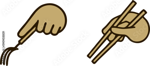 Hand Using Fork and Chopsticks Instruction Vector Icon