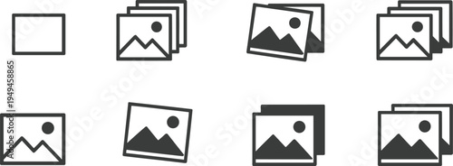 Photo gallery image icons set, picture frame media interface vector illustration collection isolated design concept