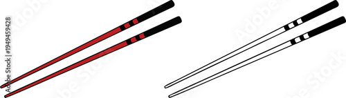 Asian Traditional Chopsticks Utensil Vector Icon Set