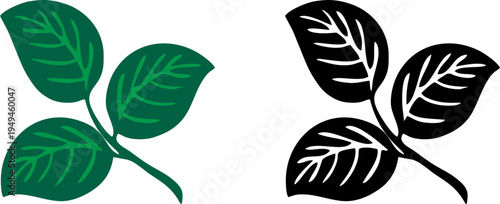 Three Green and Black Leaves Branch Vector Icon
