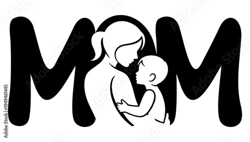 Minimalist motherhood and infant bond mother holding newborn baby silhouette vector icon illustration for Mother’s Day