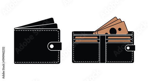 Two wallets one closed and one open with cash inside
