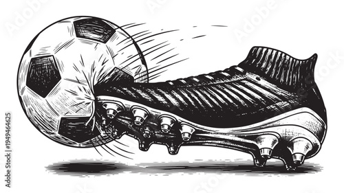 Soccer Cleat Kicking Football In Motion For Sports Equipment Concepts on transparent background