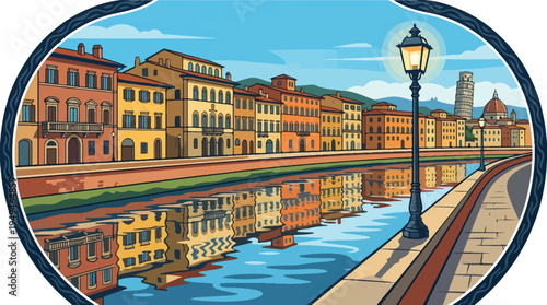 Vibrant European Cityscape with River and Historic Architecture.