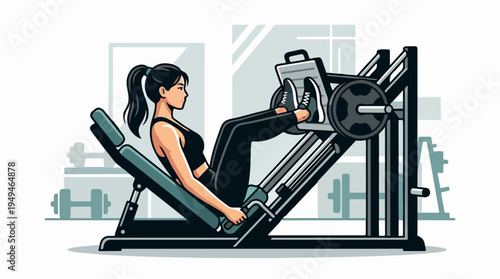 Woman Engaged in Leg Press Exercise at the Gym.