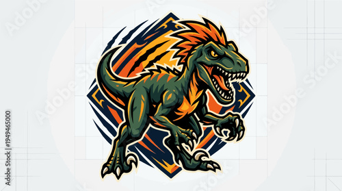 Dynamic Raptor Dinosaur Mascot Logo Design.
