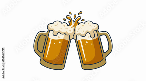 Two Beer Mugs Clinking in a Cheerful Toast.