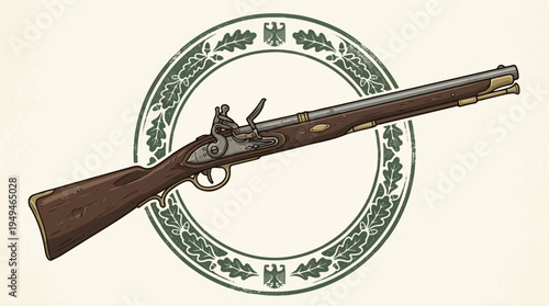 Vintage Flintlock Musket Rifle Weaponry Illustration.