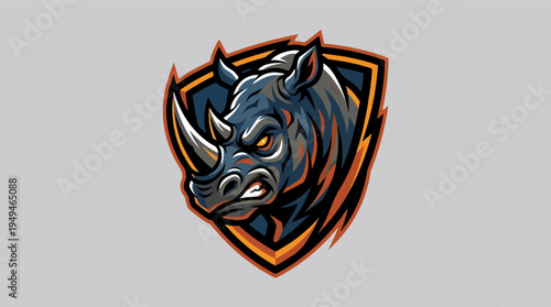 Fierce Rhino Head Mascot Logo Design with Aggressive Expression.