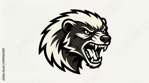 Fierce Honey Badger Mascot Head Roaring Aggressively.