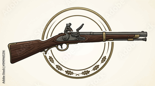 Vintage Flintlock Musket Rifle Illustration.