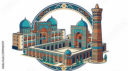 Ancient Islamic architecture of Uzbekistan with intricate patterns.