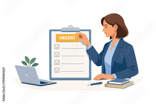 A professional organizing responsibilities before starting a focused work session in a calm office environment, visual metaphor of a composed office worker placing one highlighted