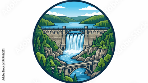 Hydroelectric Dam with Flowing Water and Lush Green Landscape 2.