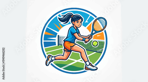 Dynamic Female Tennis Player in Action on Court.