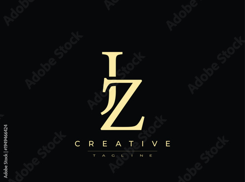 Gold LZ logo template with creative tagline on transparent background