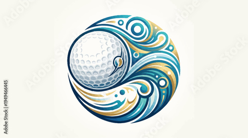 Golf Ball with Abstract Swirls Logo Design.