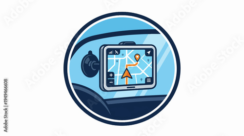 GPS navigation system in car dashboard for travel and direction.