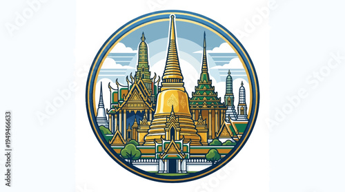 Grand Palace and Wat Phra Kaeo emblem of Bangkok Thailand.