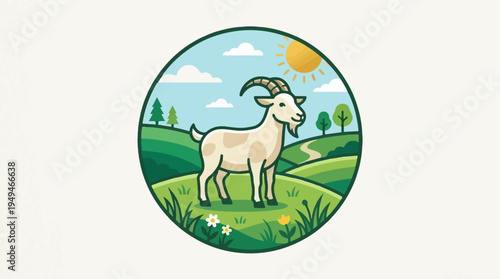 Majestic White Goat Standing Proudly in a Lush Green Meadow.