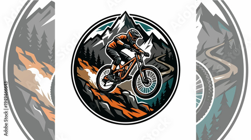 Mountain Biker in Action Dynamic Downhill Ride.
