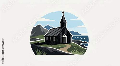 Iconic Black Church of Budir Iceland Coastal Landscape.