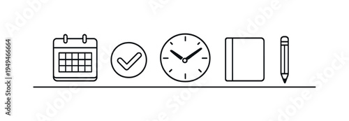 Structured daily productivity and clear task management for organized professional workflow and reliable focus throughout the workday, blank calendar page, checkmark badge, wall