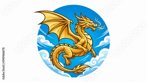 Majestic Golden Dragon Soaring Through the Sky.